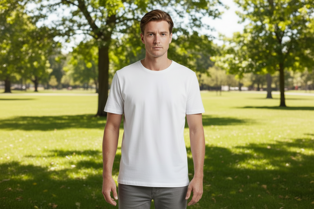 Top Tops White T on White male