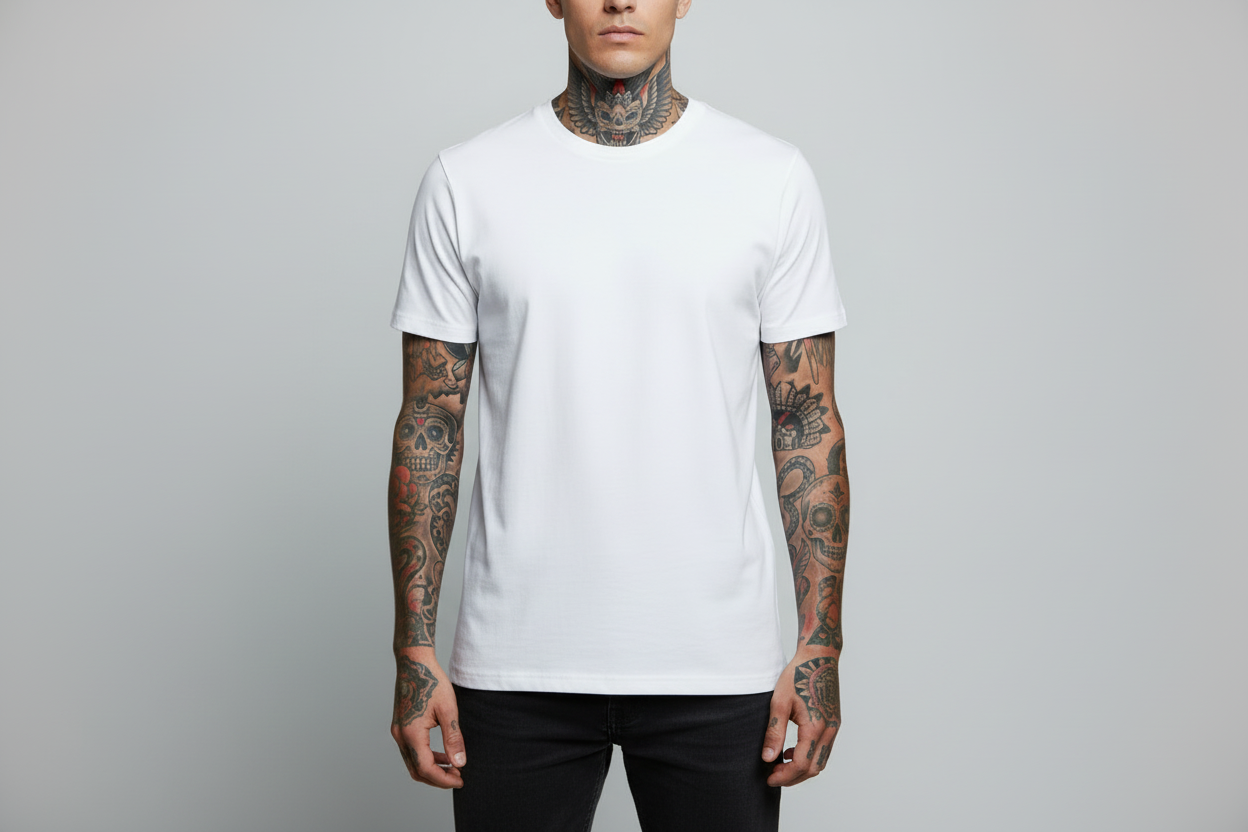Top Tops White Tee on tattoo male